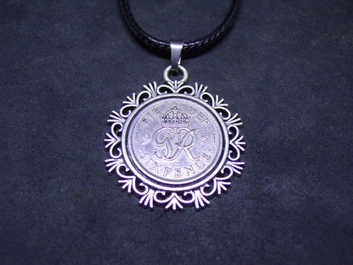 1951 lucky sixpence necklace - necklace,
