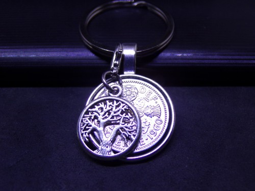 Lucky sixpence keyring tree - sixpence, &