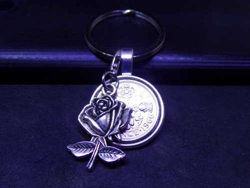 Lucky sixpence keyring - &, rose