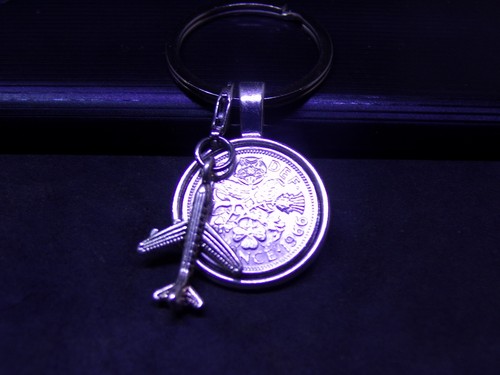 Lucky sixpence keyring jet - lucky,