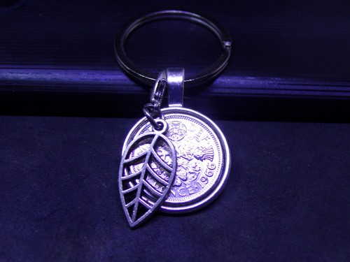 Lucky sixpence keyring - keyring, leaf