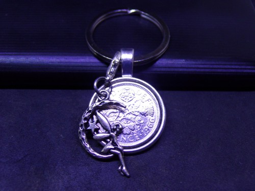 Lucky sixpence keyring - lucky,